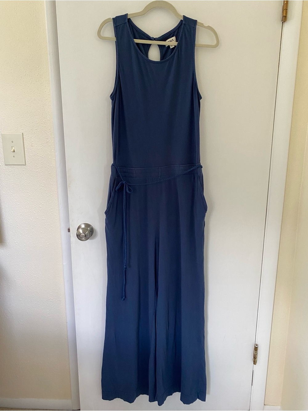 Pact Navy Wide Leg Jumpsuit Sleeveless Linen Organic Cotton Size Medium